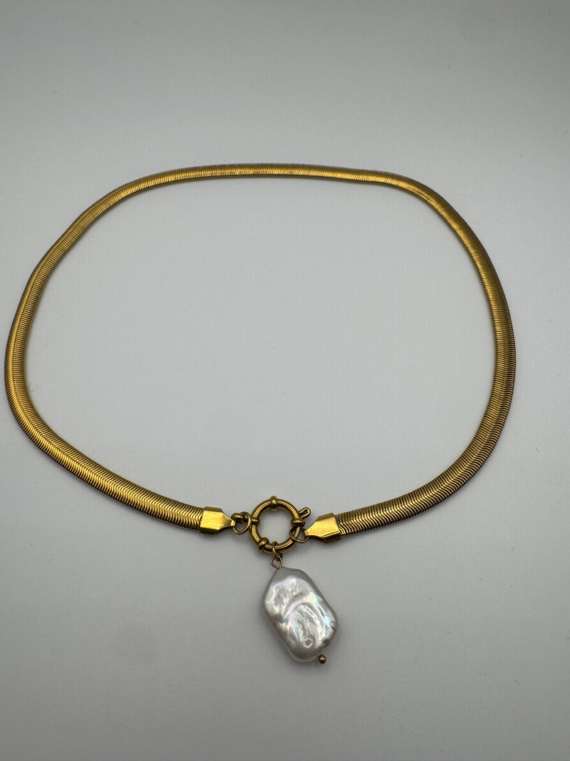 Pearl Drop Herringbone Necklace
