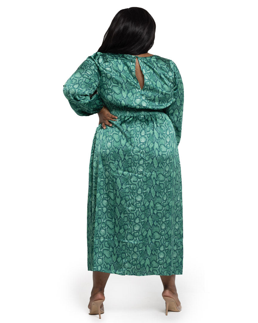 satin snakeskin dress Noelle Snakeskin Satin Midi Dress